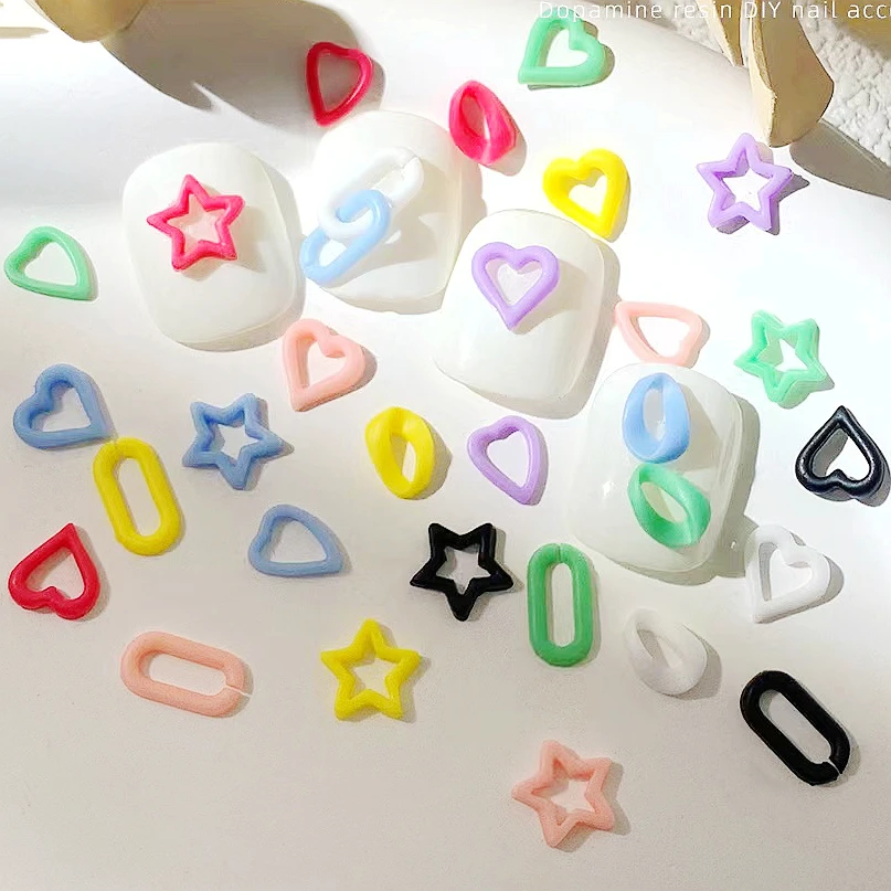 50ks 3D akrylové nechtové umenie Charms Charms Reťaz srdcové hviezdy Rámec Dodávajú diely pre nechty