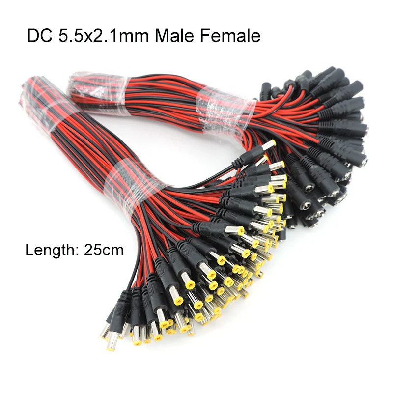 50ks 5.5x2.1 mm DC samec samice zástrčka DC Power Pigtail kábel konektor pre konektor CCTV COMERUR COMERACT Extension 24V DC WIRE M20