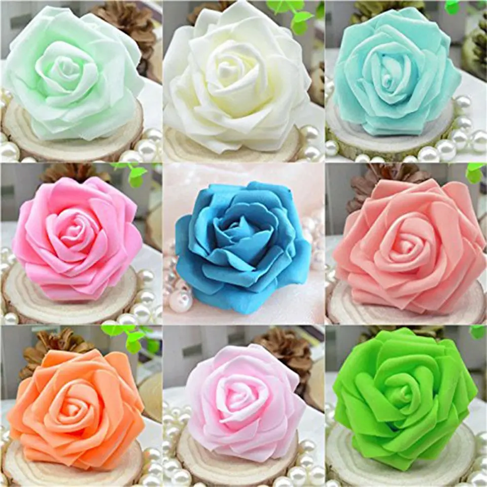 50ks 6-7cm pena Rose Rose Artificial Flower Bouquet Svadobná večera kytica DIY DEY DECORÁCIA Svadby Krásne umelé ružové kvety