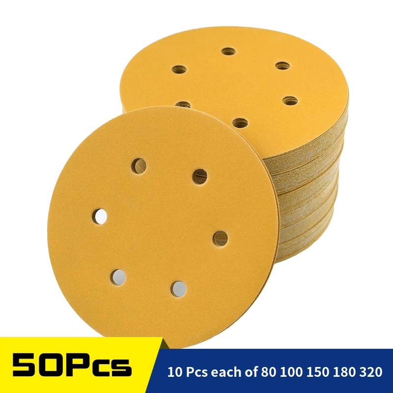 50ks 6 palcov 6 otvorov brúsny papier 80-320 GRIT Banding Disk 150 mm háčik a slučka pre DA Sander Automotive Paint Woodworking Wood Metal