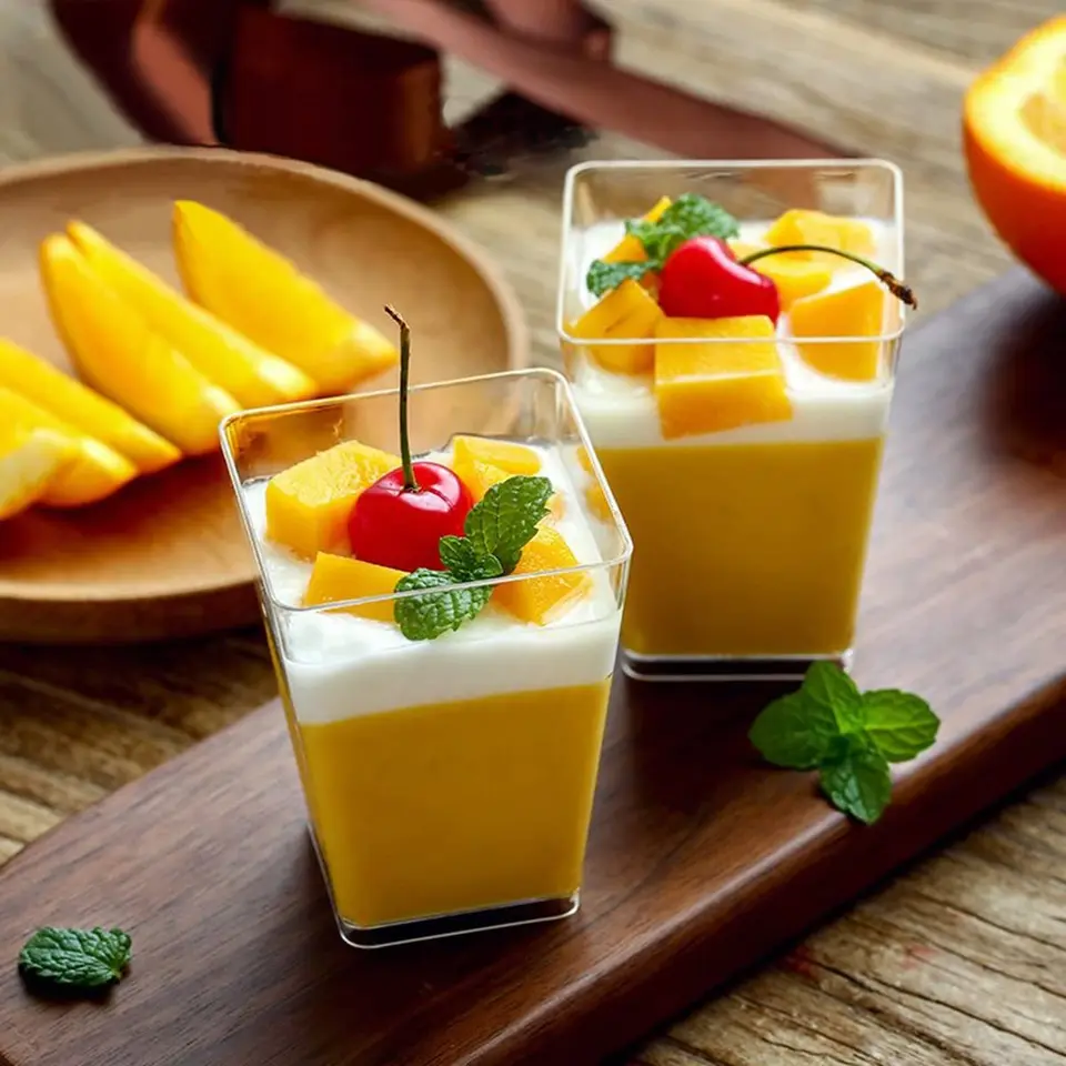 50ks 60 ml štvorcový mini priehľadný akrylový plastový dezert puding želé zmrzliny Piaty Piaty kuchynské doplnky