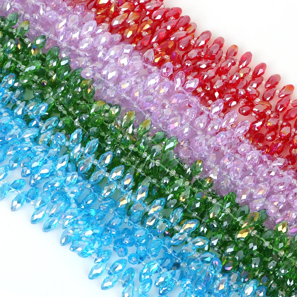 50ks 6x12mm, fazštanované kryštálové sklenené guľôčky, vodorovné diery slzy slzami slzy prívesok pre DIY náramok