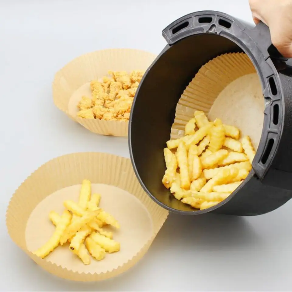 50ks Air Fryer na jedno použitie papierovej vložky Non-prúžkovaný rohož Pararer Parné papiere Pečenie rohože