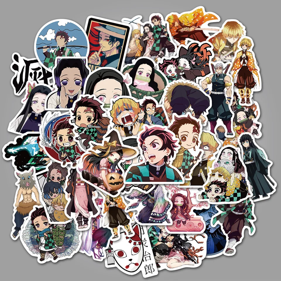 50ks balenie anime nálepky kimetsu no yaiba démon Slayer Sticker Vodotesný PVC Skateboard batožina Guitar Guitar Kid Stickers