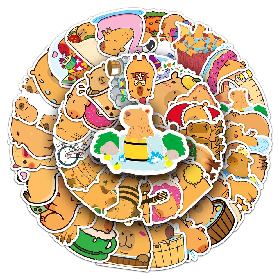 50ks/balenie ins novinky karikatúra roztomilý kawaii Capybara Series Stuadery PVC Vodotesné nálepky pre deti pre deti chlapcov