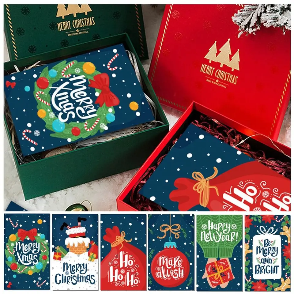 50ks balenie vložte veselé vianočné pohľadnice darček vianočný strom 5.4*9 cm pozdravná pohľadnica darčeková krabica ornament Poznámka Card vianočné