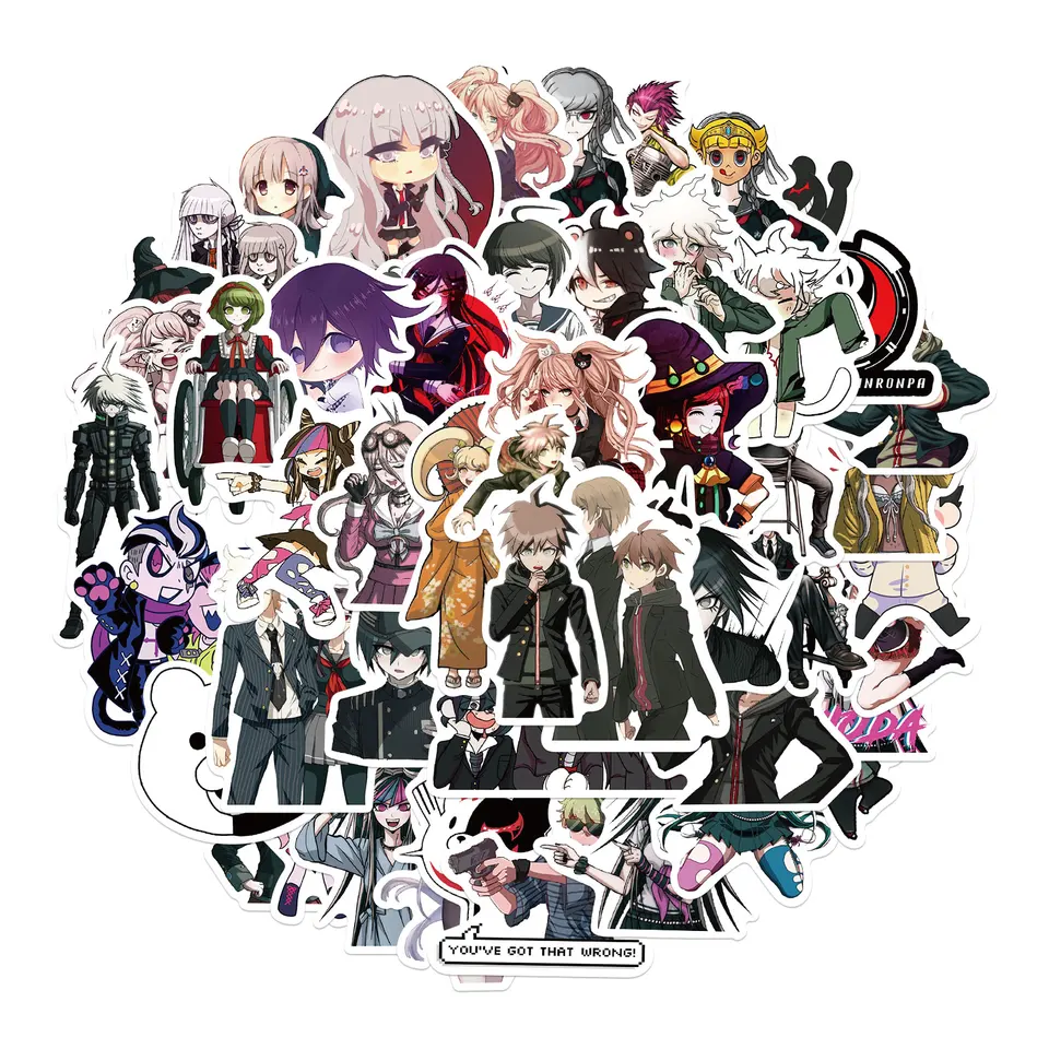 50ks Danganronpa Trigger Happy Havoc anime nálepky pre chladničku pre helmu prilbu na bicykli Guitar Skate