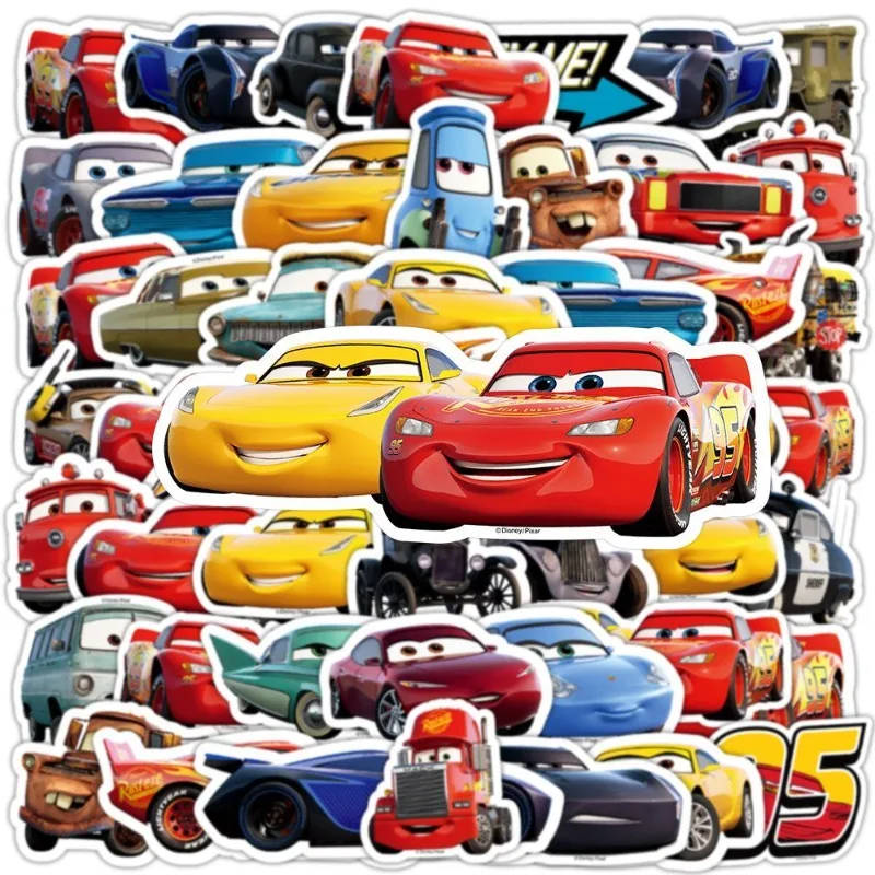 50ks Disney Cars Lightning McQueen STRACKERS MOBILNÝ PLYP NAPLASTNÍCTVO GUTICKÁ GUITÁLNA Šálka ​​nálepiek