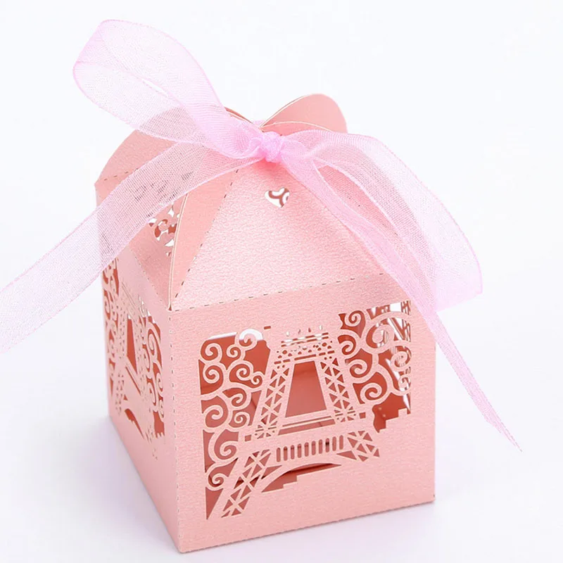 50ks Eiffel Tower Souvenír Darčeková skrinka Svadba Box Box pre hostí Candy Box Balenie s krstím stuhy a krstu