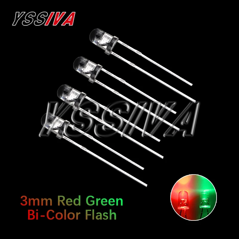 50ks F3 3mm Flash Red Red Green Bi-Color Light-Emiting-Diode Automatické blikajúce LED LED ovládacie prvky Blikajúce 3 mm LED dióda DIY