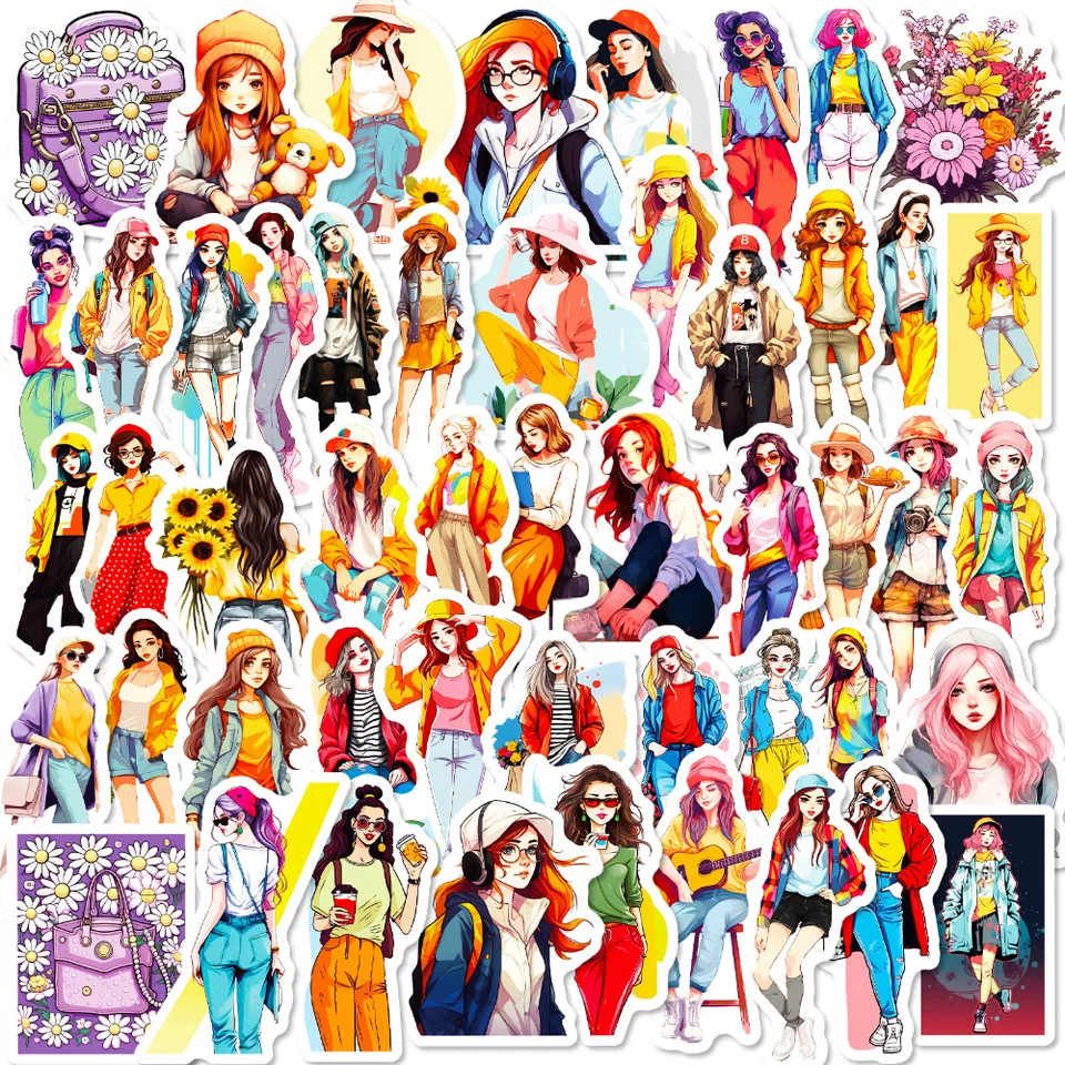 50ks Hai Mori Girls Stickers Four Seasons Fashion Dressing Figure Príručka DIY Craft Photo Albums Scrapbooking Sticker