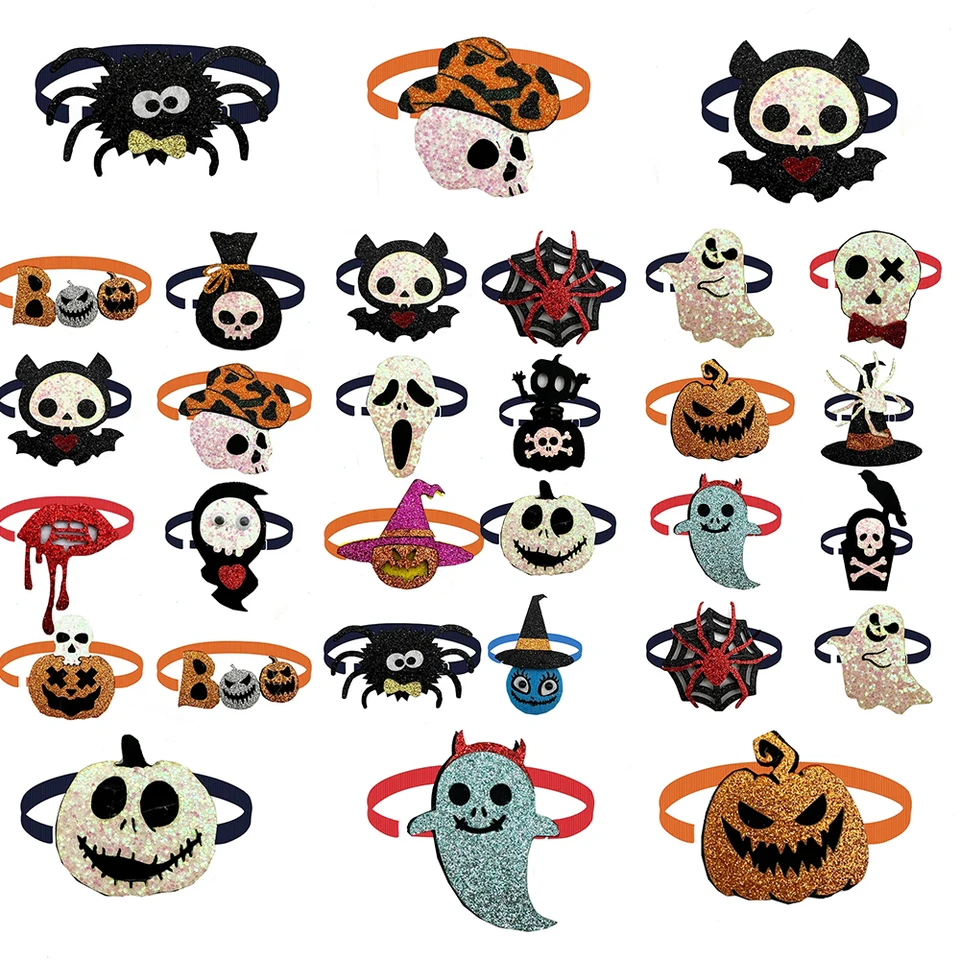 50ks halloween mix farebné psie kravaty psie kravaty šteňa pupky kravaty golier lebka pumpkin štýl pre domáce zvieratá príslušenstvo pre malé psy