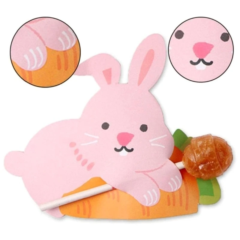 50ks Happy Easter Easter Rabbit Lollipop Cards Cartoon Animal Designs Candy Držiteľ pohľadávky na pečenie Nástroje na narodeninovú oslavu