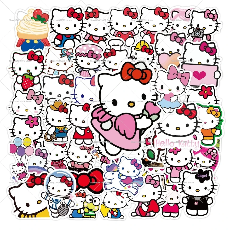 50ks Hello Kitty Cartoon Stickers Girls Dievčatá pre notebook Diary Scrapbook Stationery Dekorácie nálepky pre deti detské hračky