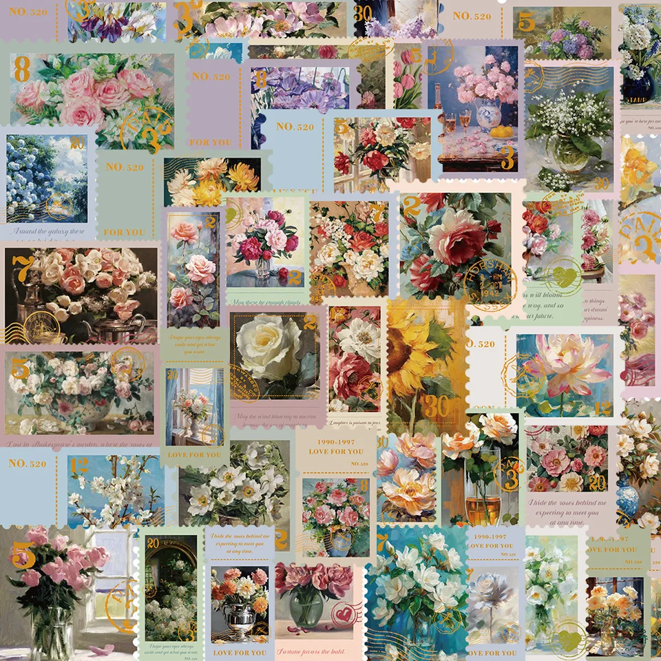 50ks Ins Ins Flower Stamps Cartoon Graffiti Stickers DIY Telefón notebook Notebook Karty vodotesná nálepka pre deti