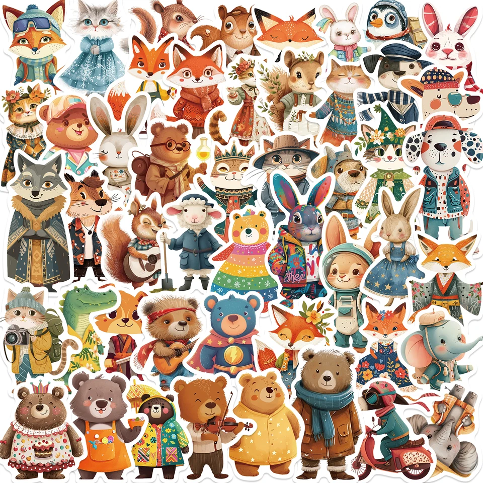 50ks karikatúry Zoo Zoo Wild Animals Stickers estetická hračka pre domácich majstrov pre telefón Skateboard pre notebook chladničku