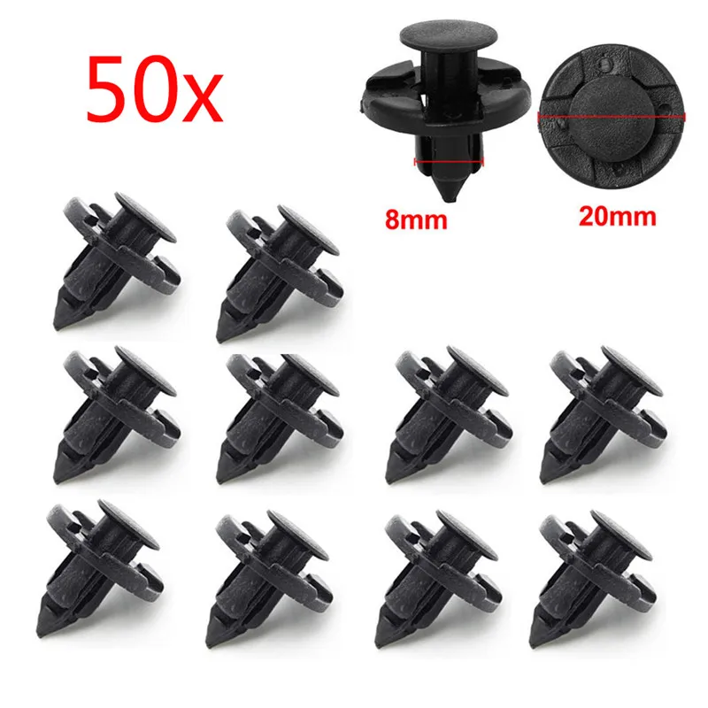50ks klip o automobilový útočník Fit 8 mm priemer diery Čierny push Drheer Nivet Clips pre Toyota Automobile Dvere Bumper Fender Cover Clip Clip Clip