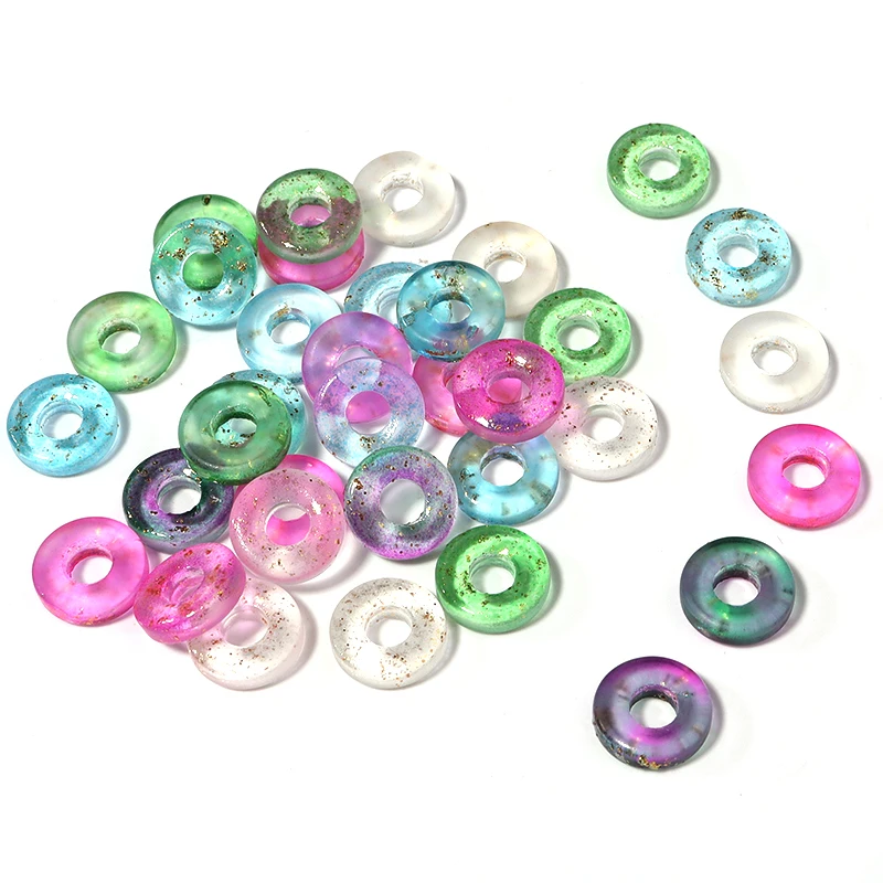 50ks Lampwork Plochá guľatá guľôčka 11 mm sklenený kryštál Veľký otvor voľný korálky pre remeslá výroby náramkov DIY náramky