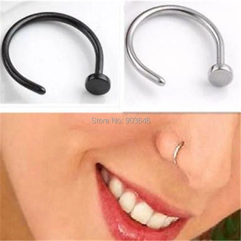50ks/lot 20g strieborný/čierny 316 l Chirurgická oceľ punk Open Hoop Nose/pery prsteň Piercing Body Body Piercing