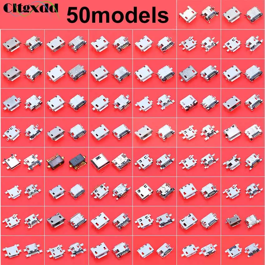 50ks micro USB konektor ženský port jack konektor konektor SMD SMT SMT Android Telefón nabíjanie nabíjania Socket 5p Micro USB DIY Adapter