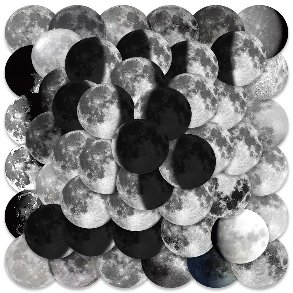 50ks Moon Moon Black White Solar Ins Stickers estetická kúzla kreslený vodotesný nálepka pre počítač Ablum Bike Diary Fľašková nálepka