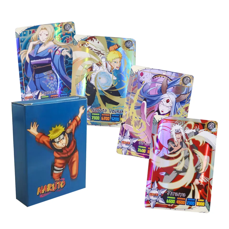 50ks Naruto anglické karty Foldy Kakashi Uzumaki Naruto Sasuke Radisová hra Originálna škatuľka Detská zbierka darčekov Bojová karta