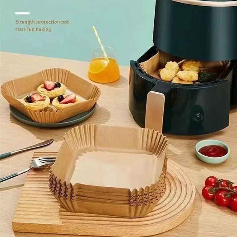 50ks papierová doska pre vzduchové fritéza Domácnosť Vysokoteplotný olej absorbujúci papier pre potravinové pečenie Silikónový olejový papier NEPICK