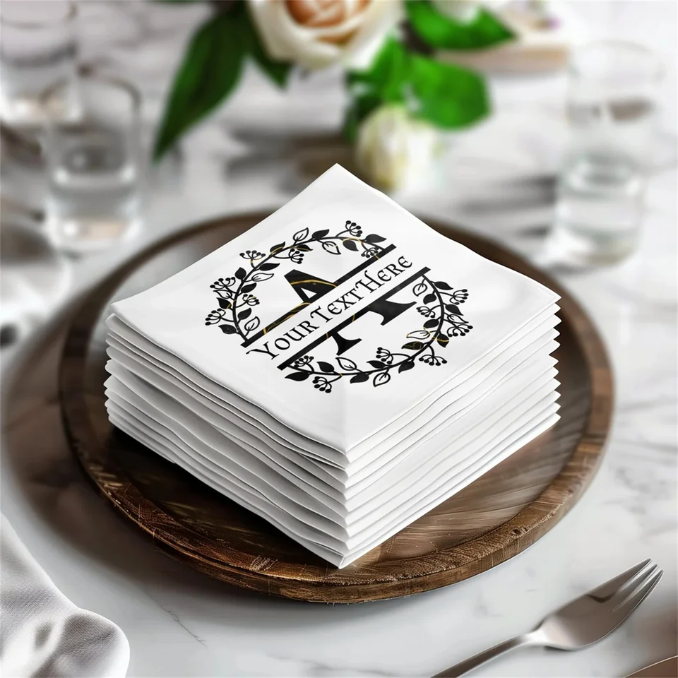 50ks personalizované monogram obrúsky, vlastné počiatočné obrúsky, svadobné obrúsky, obed a kokteilové obrúsky, jedinečná párty deco