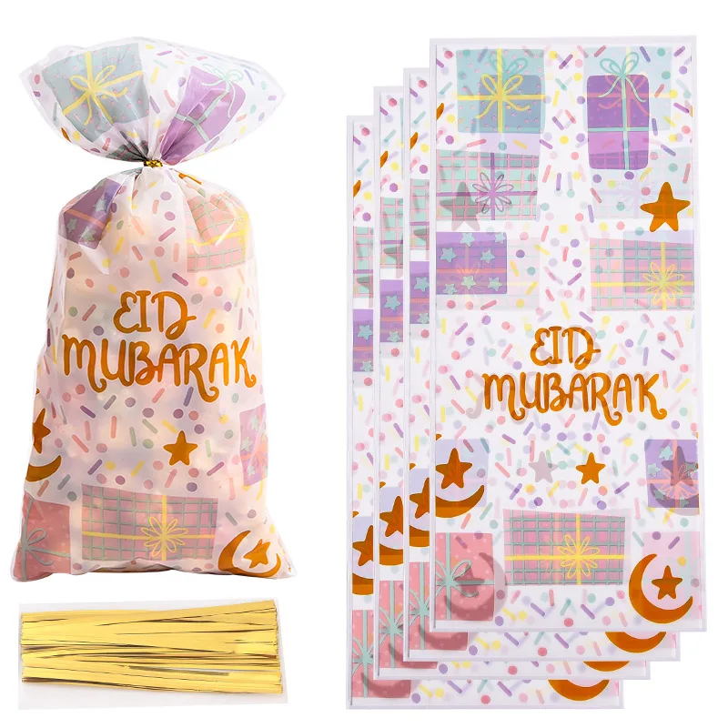 50ks Ramadan Transparent Star Moon tlačené sušienky Candy Bag Gift Bag Opp Glass Patríce vreckové festival Party Dodávky