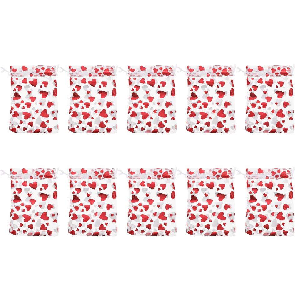 50ks Red Love Heart Organza Bag Wedding Valentines Day Darček Candy Replace Bag Šperky Displej vrecká na narodeniny Decor Decor