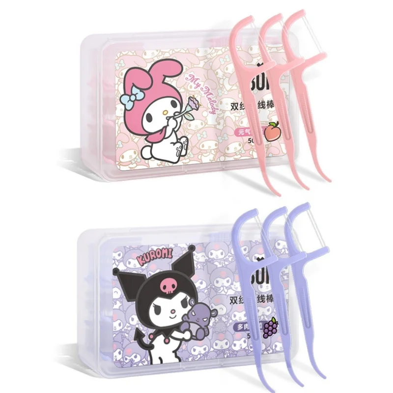 50ks Sanrio Floss Spáter sada farebná ovocná príchuť zubná niť výber prenosné špáradlo