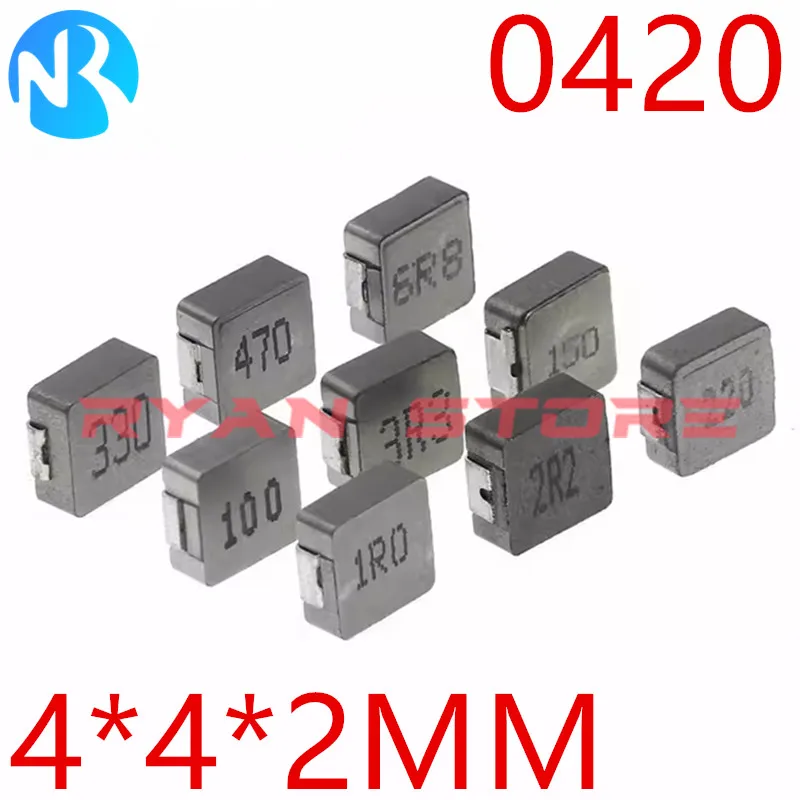 50ks SMD Induktor Shielded High Power Indukcia 0420 1UH 1,5UH 2,2UH 3,3UH 4,7UH 6.8UH 10UH 15 22UH 4*4*2MM 0420 1R0 3R3 4R7