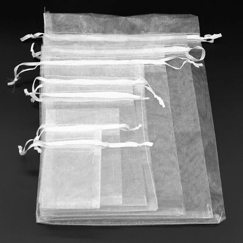 50ks vianočné darčeky Organza Tašky Biele 7x9 9x12 10x15 13x18cm Darčekové tašky šperky Balenie Balenie svadobné večierky Balenie vrecká 6Z