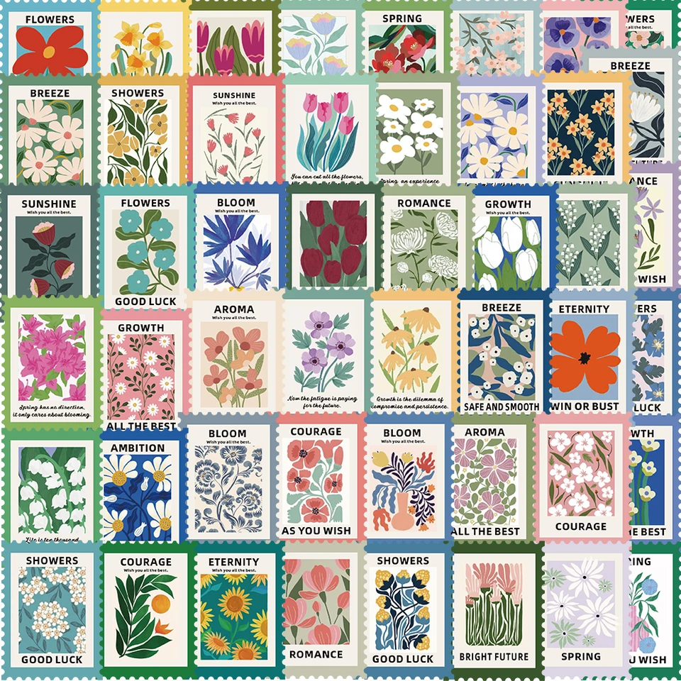 50ks vintage kvetinové pečiatky nálepka PVC estetická dekorácia scrapbooking kancelárske potreby ručné účtovné školy pre dieťa