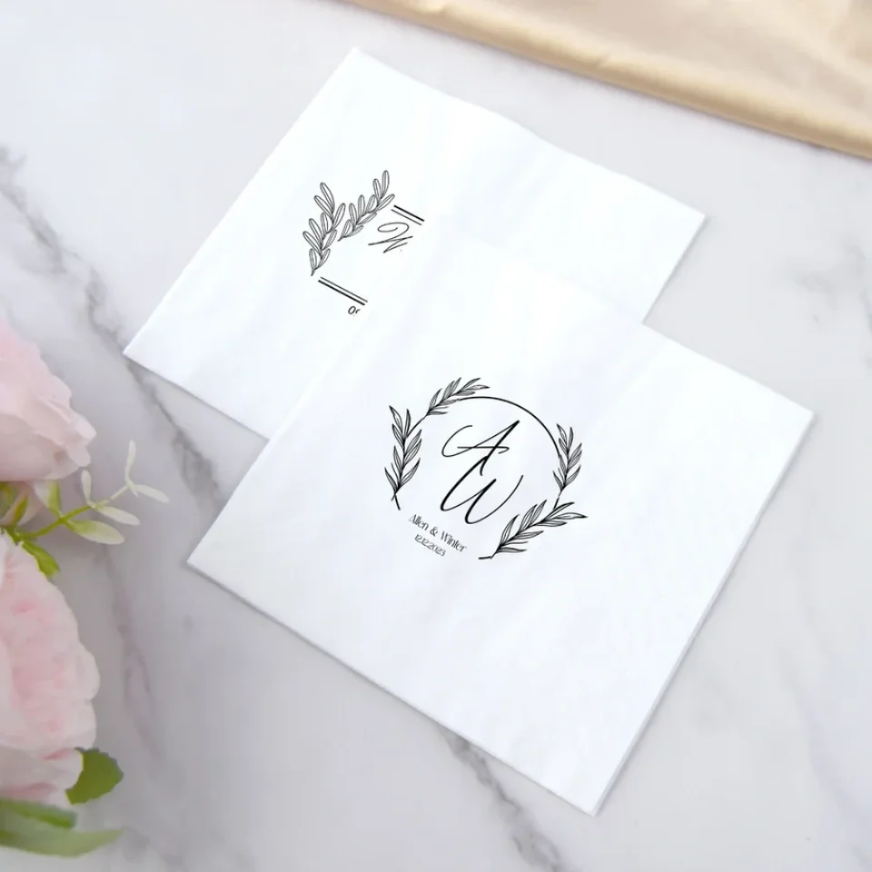 50ks vlastné obrúsky personalizované obrúsky Svadobný kokteilový nápojový papier výročie večierky Monogram obed k dispozícii!