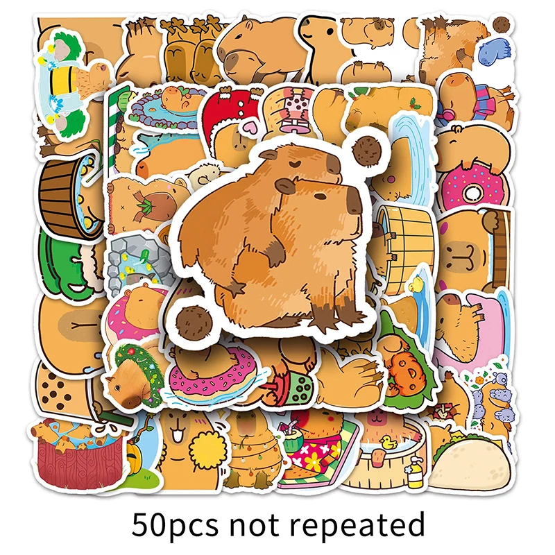 50ks vodotesné kreslené nálepky Capybara CupyBary Cucky Cuyber Cucky Cucky Cuyber Cupy Cucner Chladnička Chladnička na bicykli pre deti