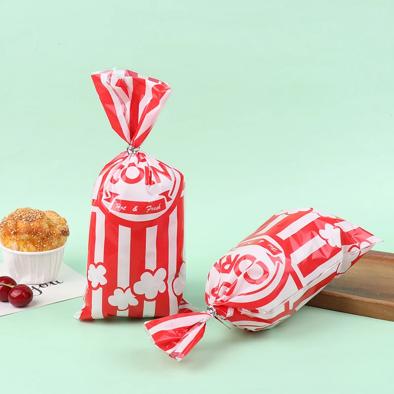 50ks červená vertikálna tyčinka Popcorn Plastová taška Sneh Crus nougat sušienka chlieb toast taška Tabak pre neformálne pečivo vrecko na narodeninovú oslavu