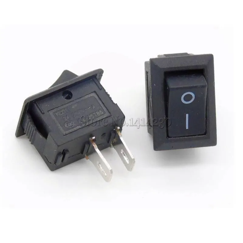 50ks čierny spínač tlačidla s tlačidlom 3a 250V KCD11 2pin Snap-in ON/OFF ROCKER prepínač 10 mm*15 mm čierny