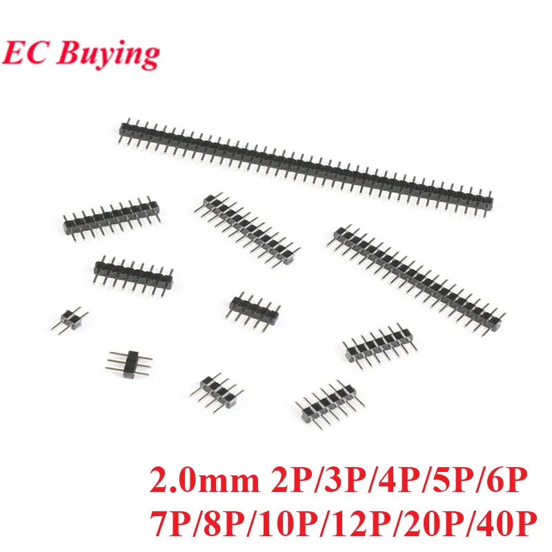 50ks/šarža 2,0 mm single 2p 3p 4p 5p 6p 7p 8p 10p 12p 20p 40p hlavička PIN konektorov s jedným riadkom PCB adaptér dosky PCB