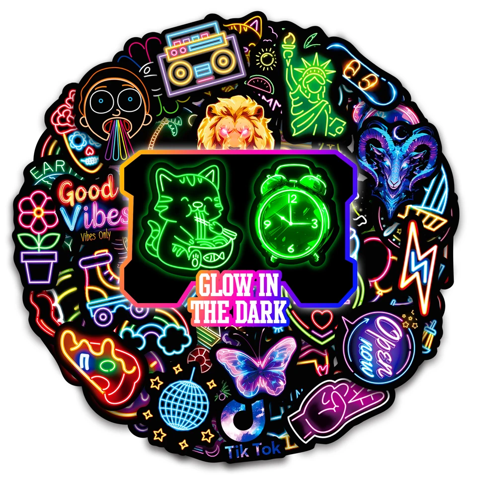 50ks žiara v tmavom neónovom fľaše na fľaše s fľašami Cool farebný neón nepremokavý vinylový laptop scrapbook dekorácie detské obtisky