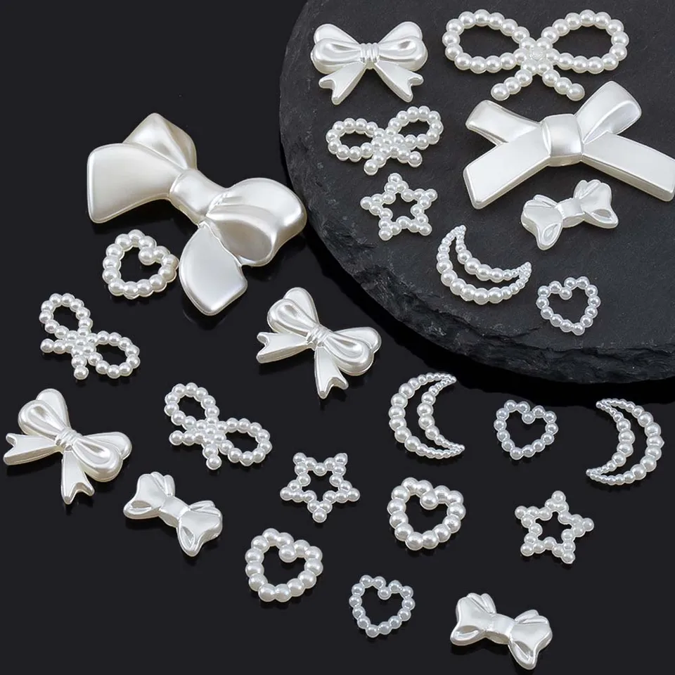 50ks živice príslušenstvo Bowknot Love Heart pre šperky výroby DIY nálezy biela imitácia perlové korálky