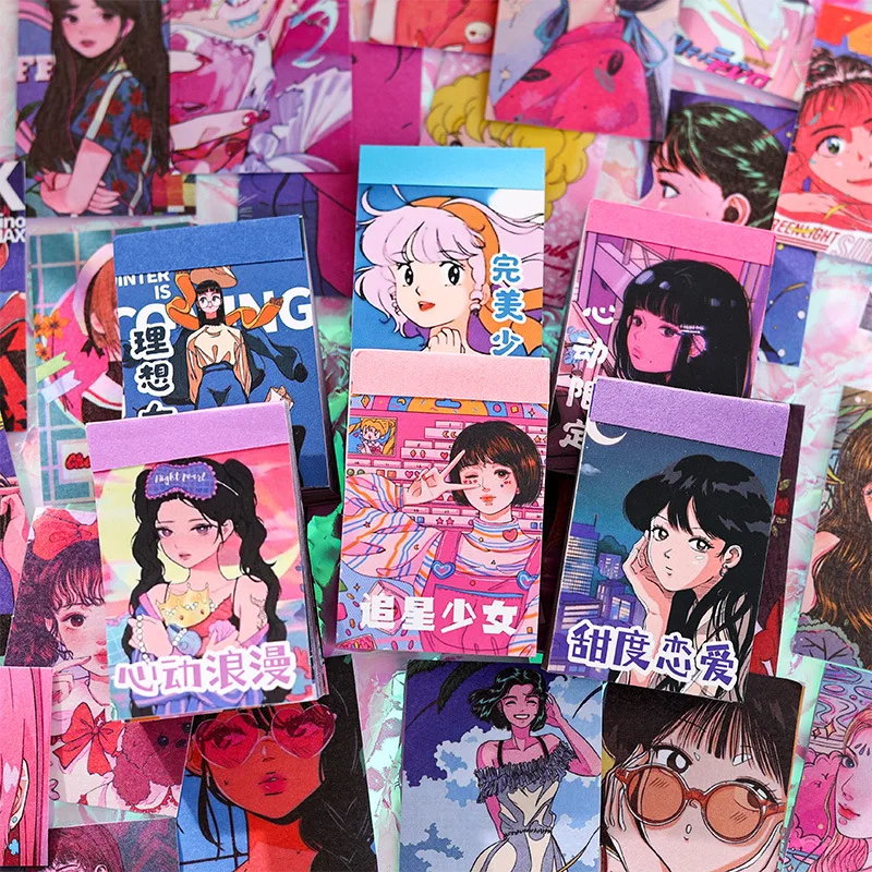 50Sheets retro japonský kawaii dievčenské nálepky DIY Scrapbook Mobile Tablet Tablet Stacionárne stacionárne dekoratívne nálepky