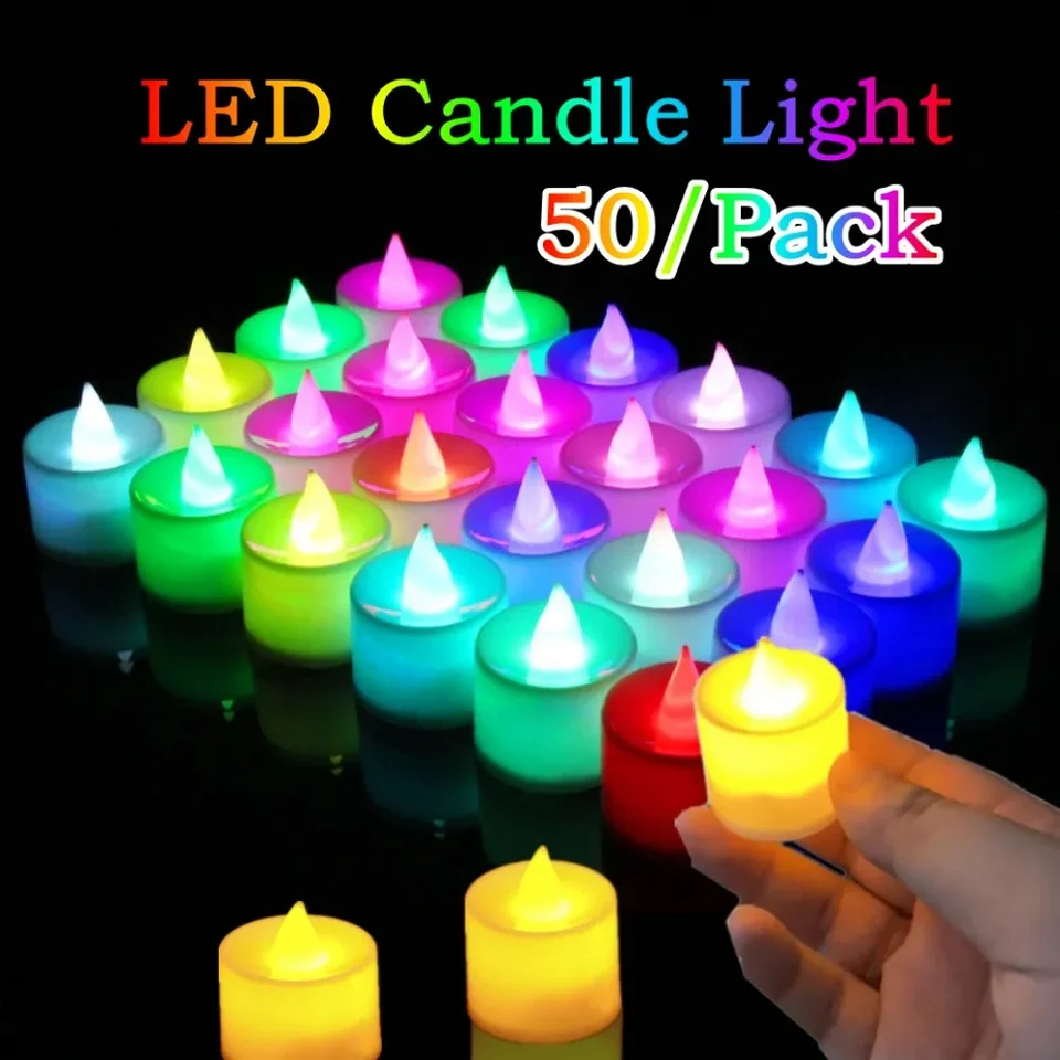 50x farebná LED LED bez planážnej sviečky Light Battery ovládané Tealight Switch Sviečky Flam Svadobný dom vianočné dekorácie Sviečka