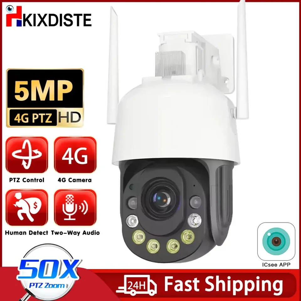 50x Optický zoom WiFi 4G ICSee Security Dohľadová kamera Outdoor 5MP CCTV PTZ IP Max 150m nočné videnie Two Way Audio Camera