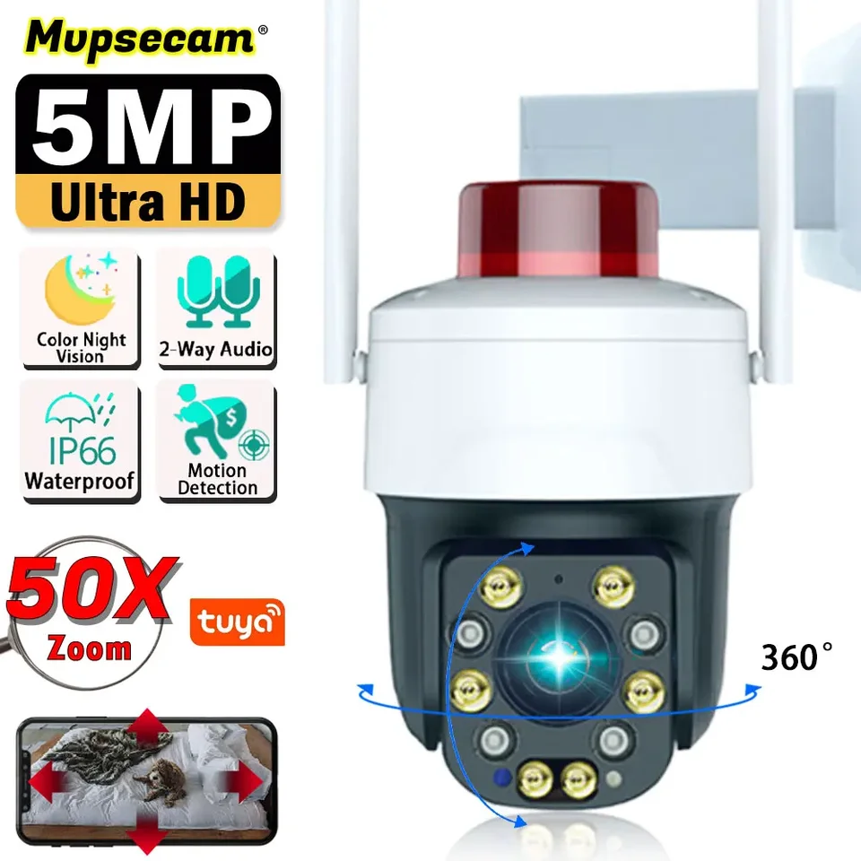 50x Optický zoom WiFi Security Camera 5MP Outdoor HD Video sledovanie IP kamery CCTV Tuya Smart IPTV Camera PTZ Automatické sledovanie