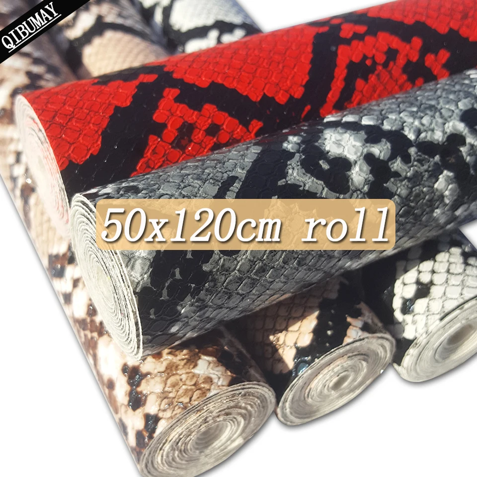 50x120cm Snake Pattern Syntetická kožená rolka veľká veľkosť Desinger Pu Kožená látka od dvora DIY Vlasové vrecká remeselnícke príslušenstvo