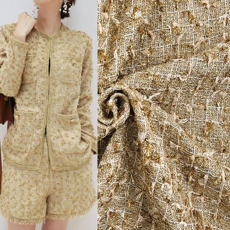 50x145 cm zlatý drôt mriežkovú mriežkovú priadzu Tweed tkanina pre ženu jesenné šaty obleky obleky sukňa kabelka DIY handrička šitie