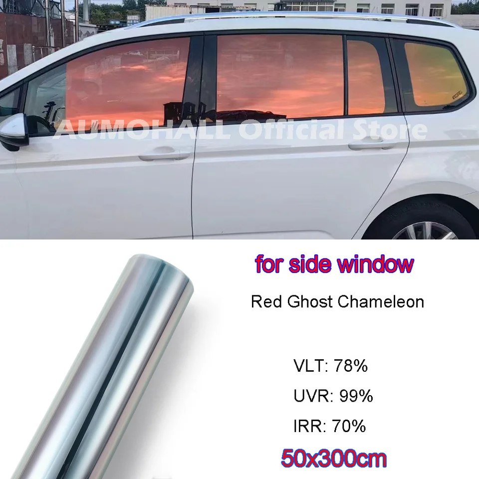 50x300cm VLT 78% Sunset Red Chameleon Auto bočné odtiene okna, červená oranžová farba meniaca sa okenná fólia solárna ochrana filmu