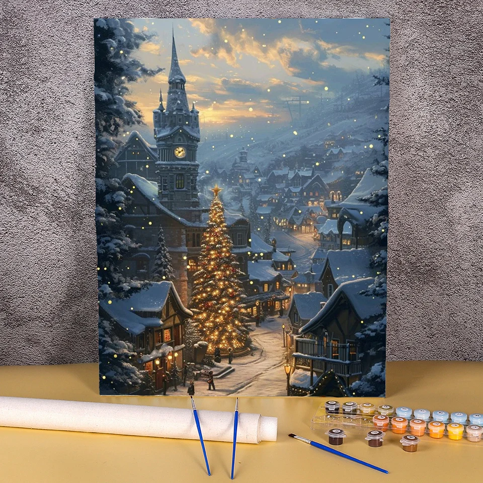 50x70 maľba podľa čísel olejová farba podľa čísel pre dospelých vianočné nočné mesto DIY nástenné umenie digitálna maľba na plátne domáce dekorácie