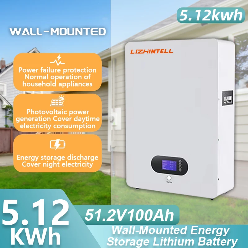 51,2V 100AH ​​150AH 200AH 300AH Wall Mount Battery pre domácu energiu ukladanie systému Solárna batéria 5kWh 7kWh 10kWh 15kWh